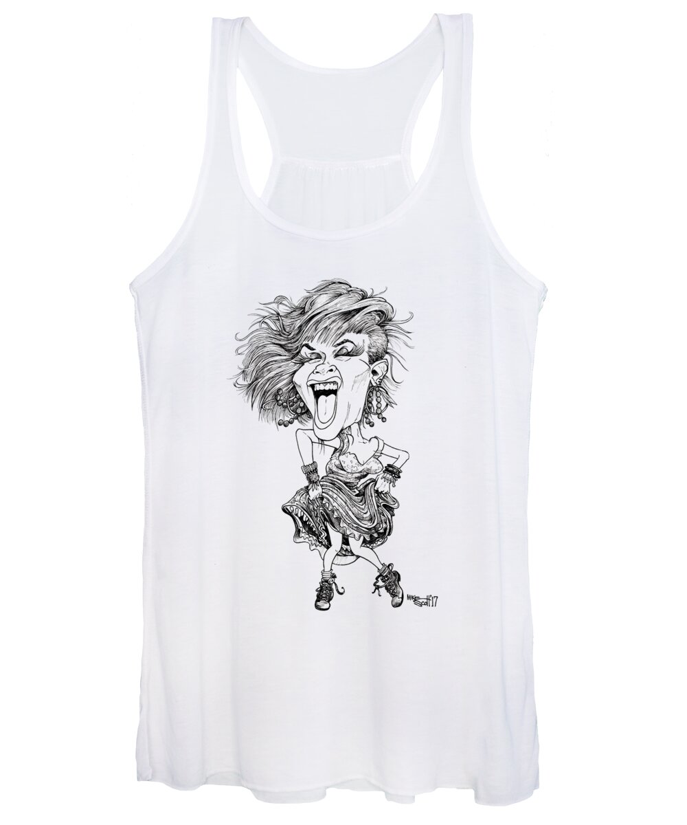 Caricature Women's Tank Top featuring the drawing Cyndi Lauper by Mike Scott