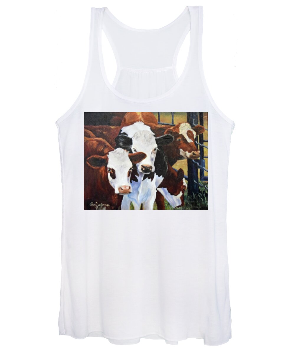 Cow Art Women's Tank Top featuring the painting Cyril Cow Painting An Original by Cheri Wollenberg by Cheri Wollenberg