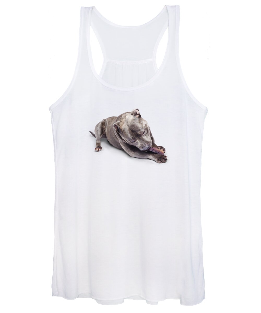 Pets Women's Tank Top featuring the photograph Dog eating chew toy by Jorgo Photography