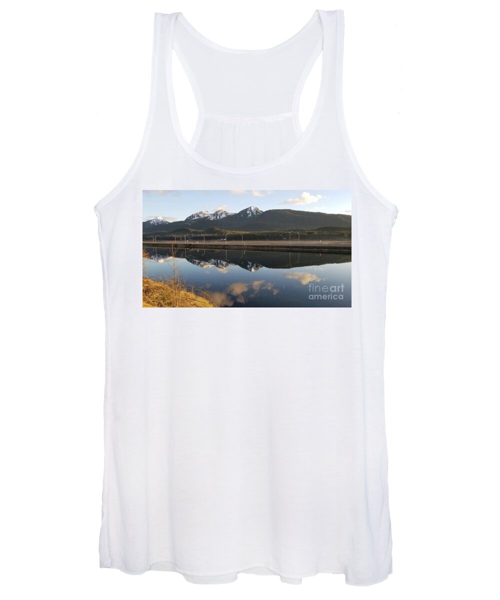 #alaska #juneau #ak #cruise #tours #vacation #peaceful #reflection #twinlakes #egandrive #douglas #capitalcity #clouds #evening #dusk Women's Tank Top featuring the photograph Douglas, Reflected by Charles Vice