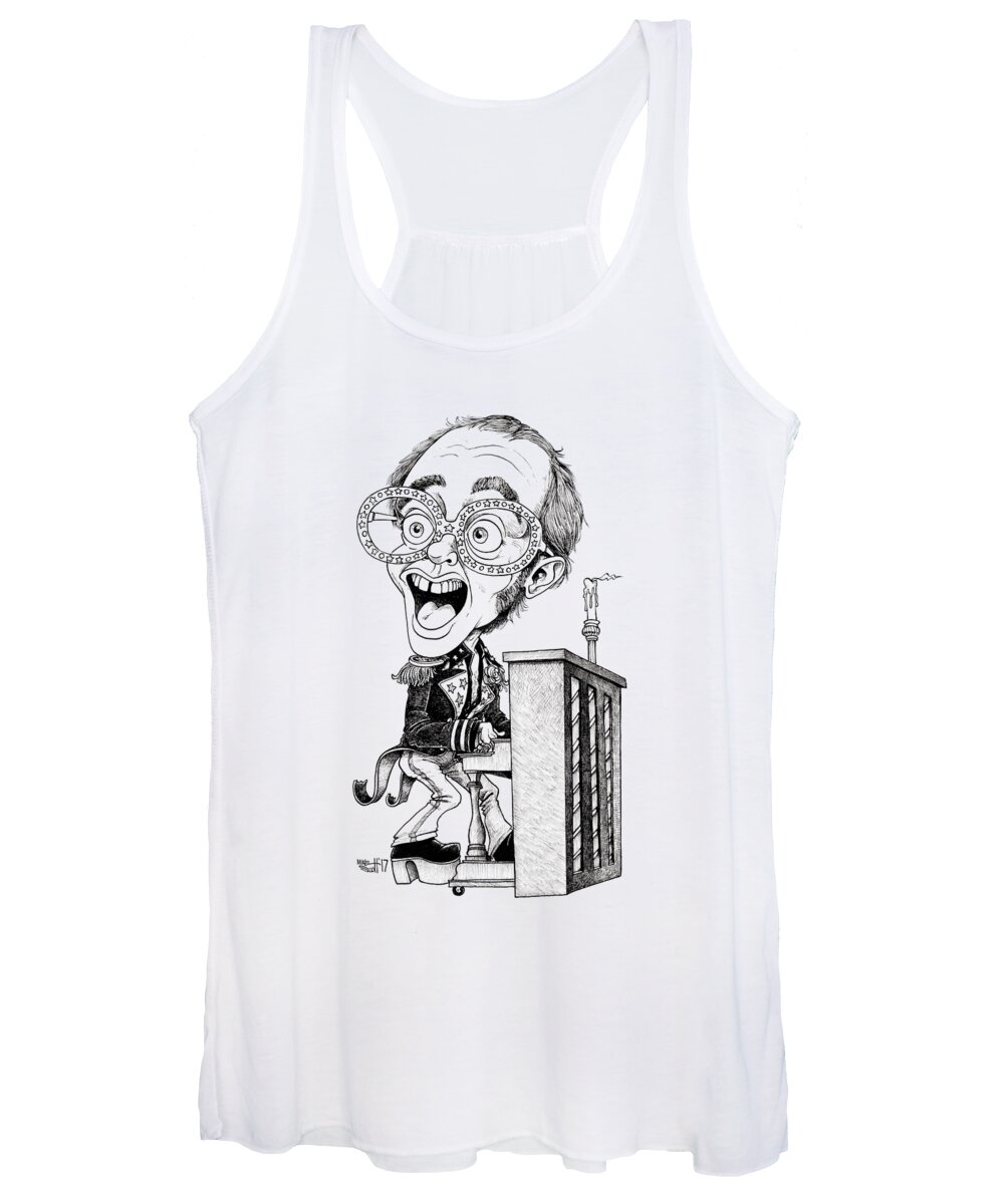 Mikescott Women's Tank Top featuring the drawing Elton John by Mike Scott