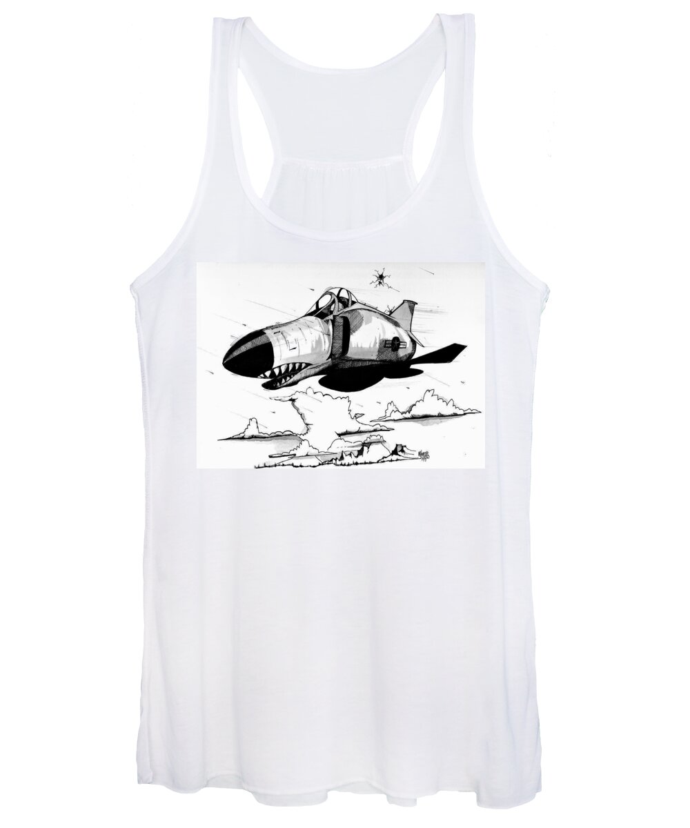 F4 Women's Tank Top featuring the drawing F-4 Phantom by Michael Hopkins