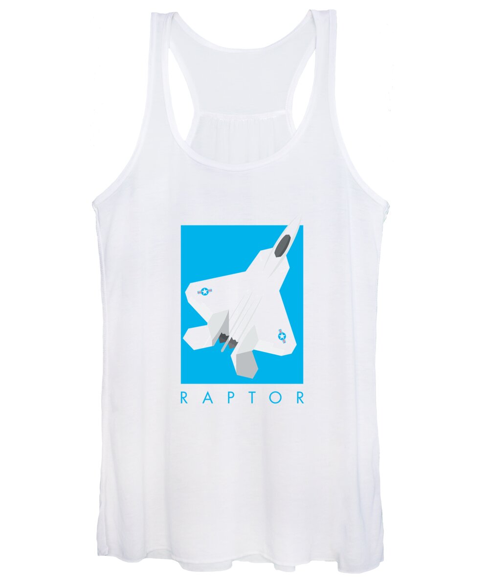 Jet Women's Tank Top featuring the digital art F-22 Raptor Jet Fighter Aircraft - Cyan by Organic Synthesis