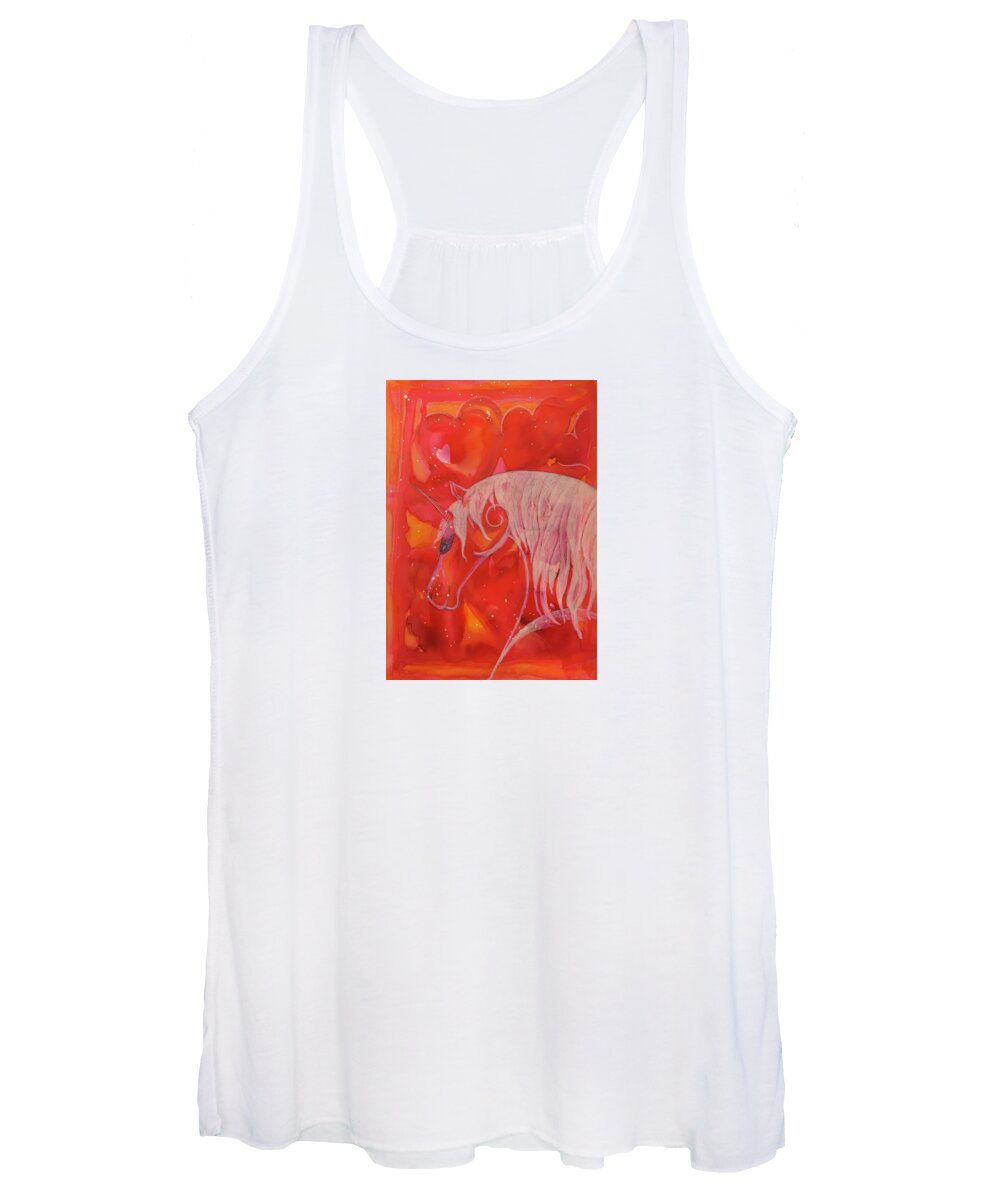 Unicorn Women's Tank Top featuring the painting Fanciful Unicorn and Hearts by Sandy Rakowitz