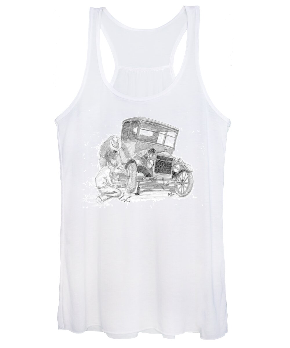 Model T Ford Women's Tank Top featuring the drawing Fixing the T by David King Studio