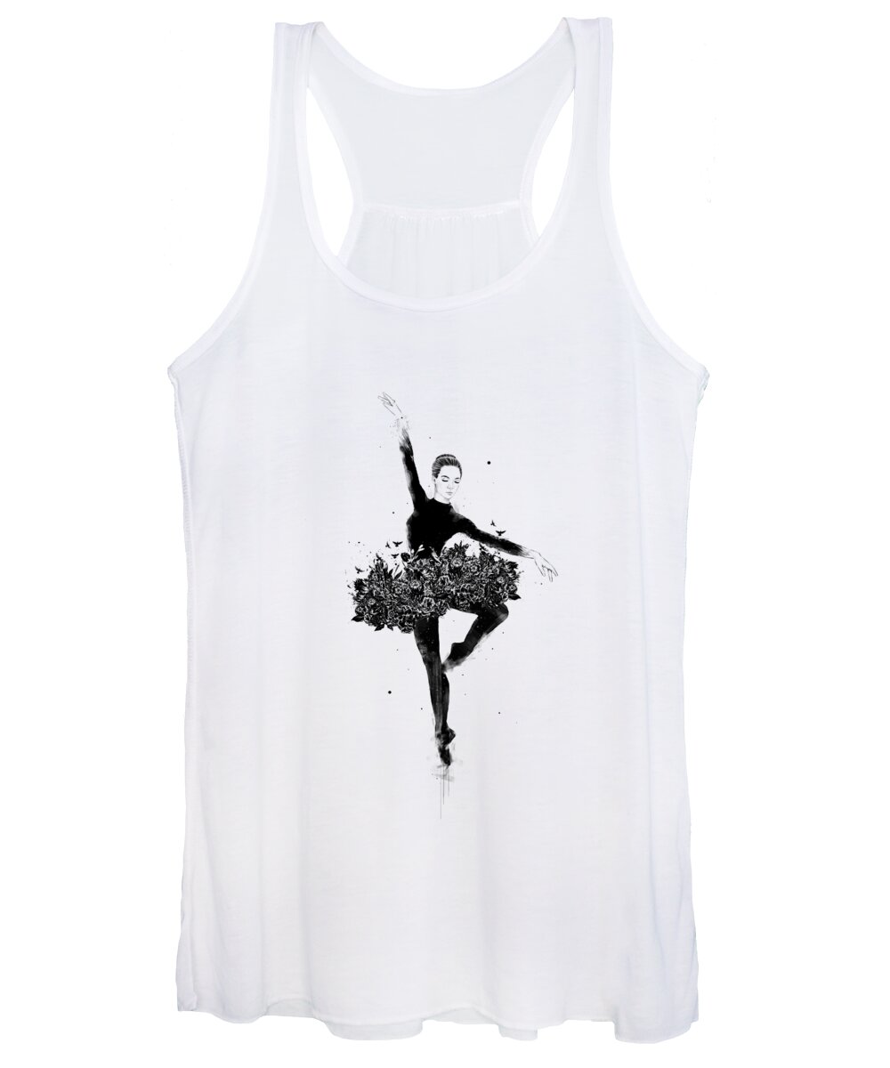 Ballet Women's Tank Top featuring the drawing Floral dance by Balazs Solti