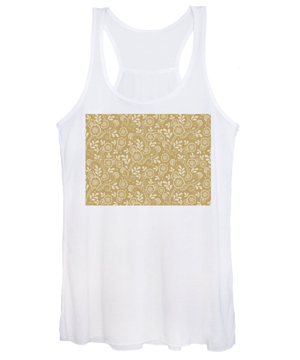 Flowers Leaf in Brass Color Background, Floral seamless pattern, Shades of  Brass Women's Tank Top