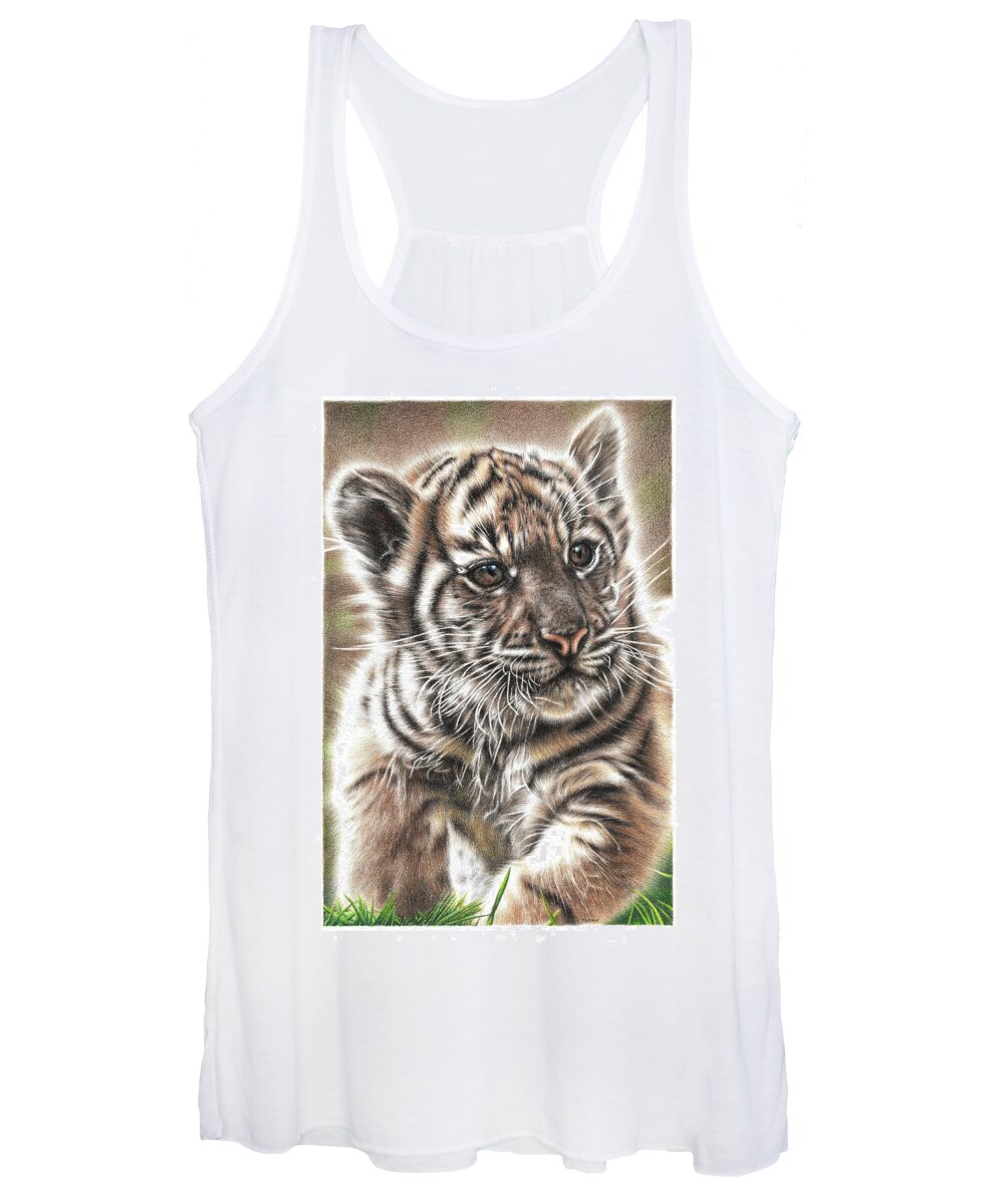 Tiger Women's Tank Top featuring the drawing Fluffy Tiger Cub by Casey 'Remrov' Vormer