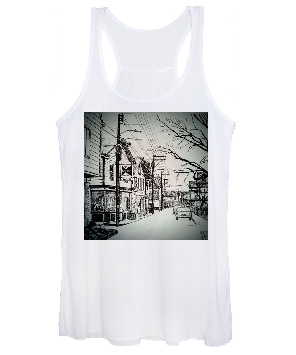 Ptown Women's Tank Top featuring the painting Focsle, Downtown Ptown by James RODERICK