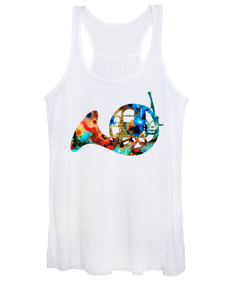 French Horn Women's Tank Top featuring the painting French Horn - Colorful Music by Sharon Cummings by Sharon Cummings