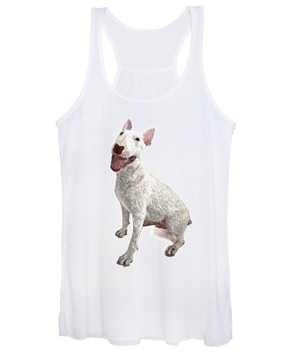 Funny Women's Tank Top featuring the painting Funny and Cute, English Bull Terrier Dog by Custom Pet Portrait Art Studio