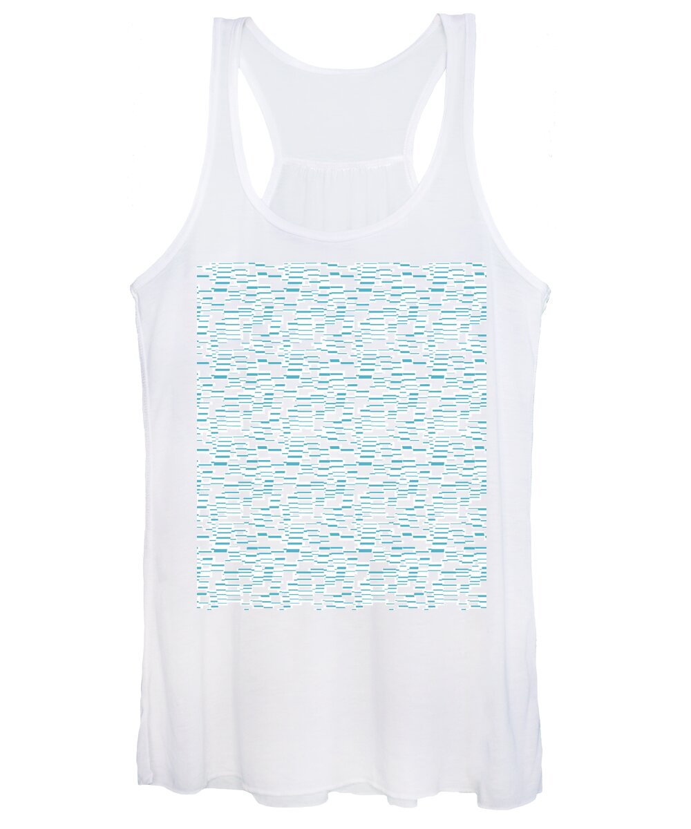 Nikita Coulombe Women's Tank Top featuring the painting Geometric Dashes Pattern turquoise on white by Nikita Coulombe