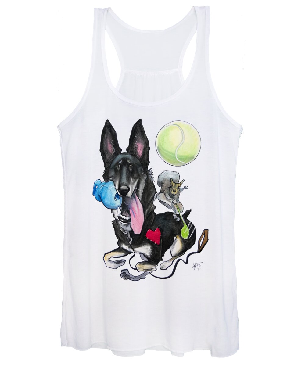 Dog Women's Tank Top featuring the drawing German Shepherd and Squirrel by Canine Caricatures By John LaFree