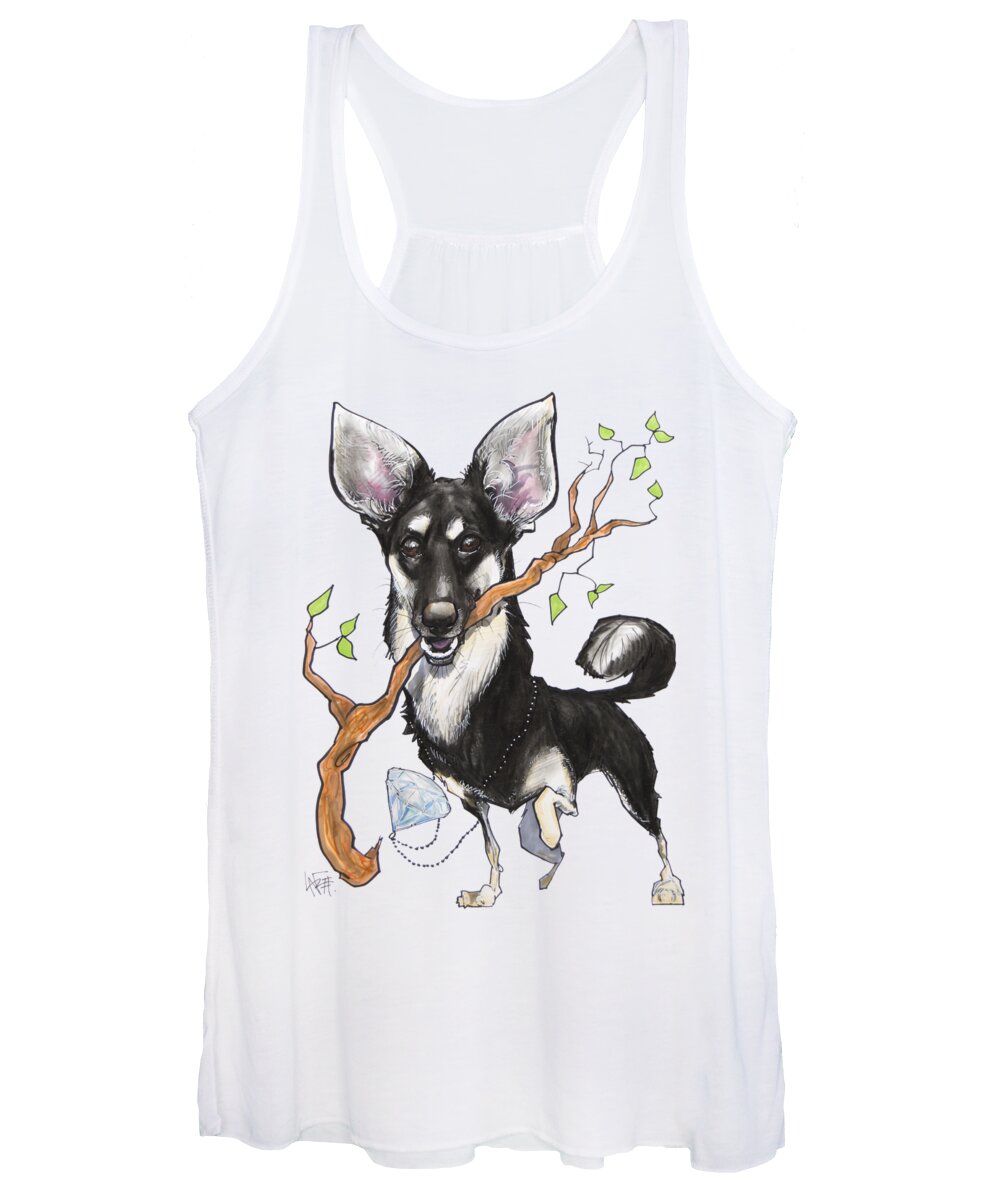 Dog Women's Tank Top featuring the drawing German Shepherd mix with a Branch by Canine Caricatures By John LaFree