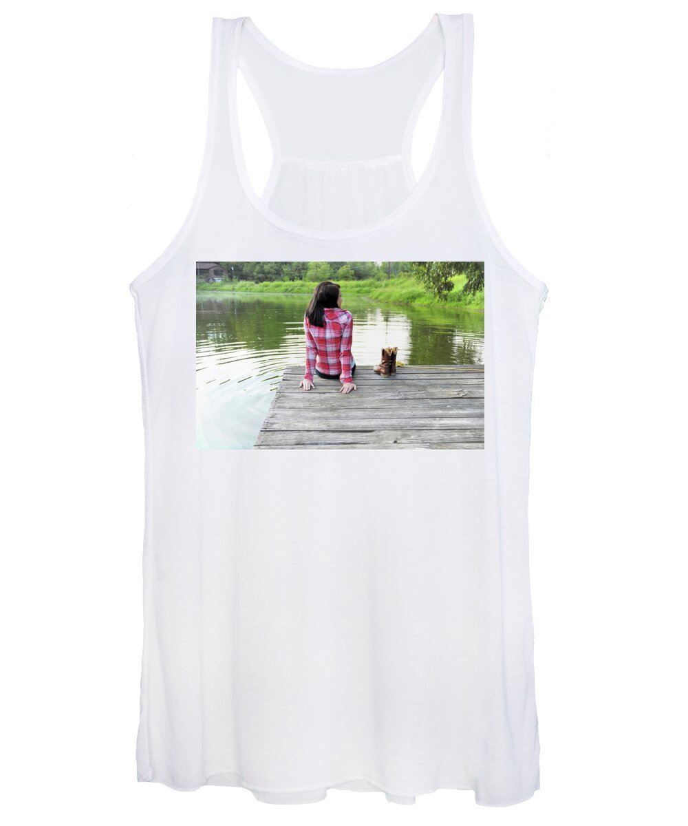 Girl Women's Tank Top featuring the photograph Girl with Boots by James C Richardson