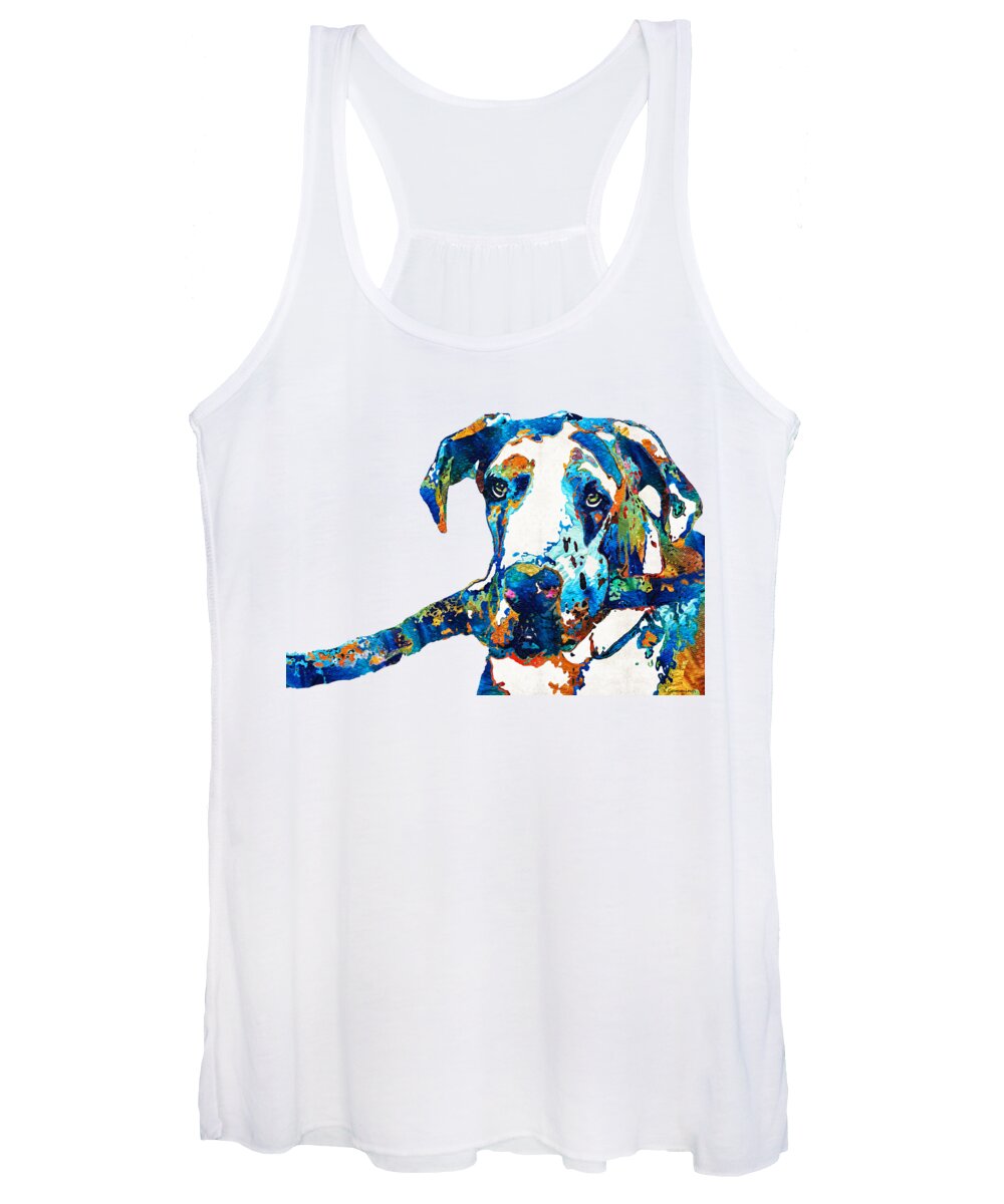 Great Dane Women's Tank Top featuring the painting Great Dane Art - Stick With Me - By Sharon Cummings by Sharon Cummings