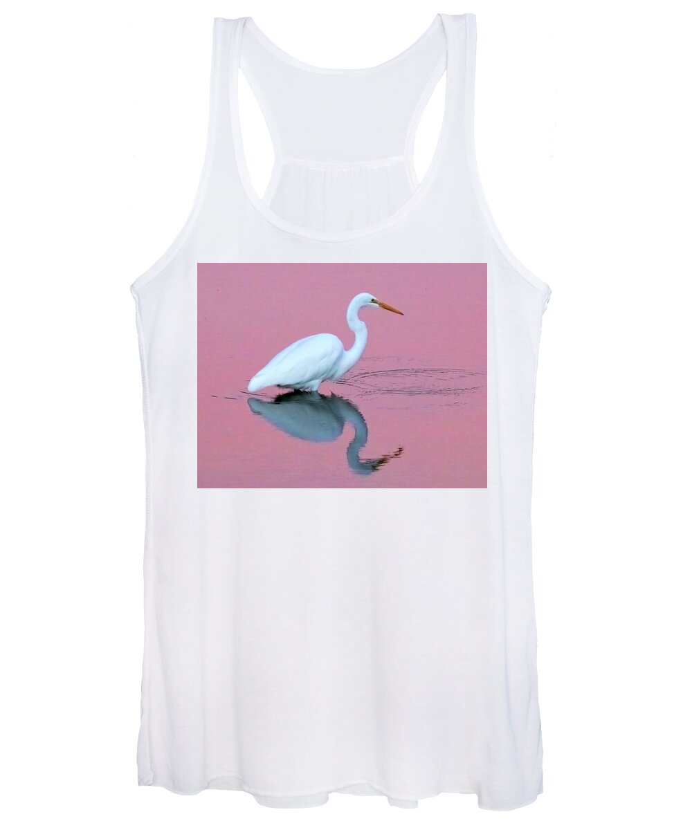  Women's Tank Top featuring the photograph Great Egret at Sunset #1 by Carla Brennan