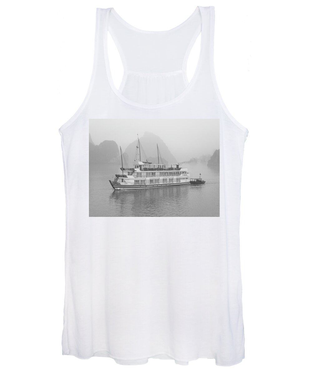 Boat Women's Tank Top featuring the photograph Halong Bay In Fog by Rob Hemphill