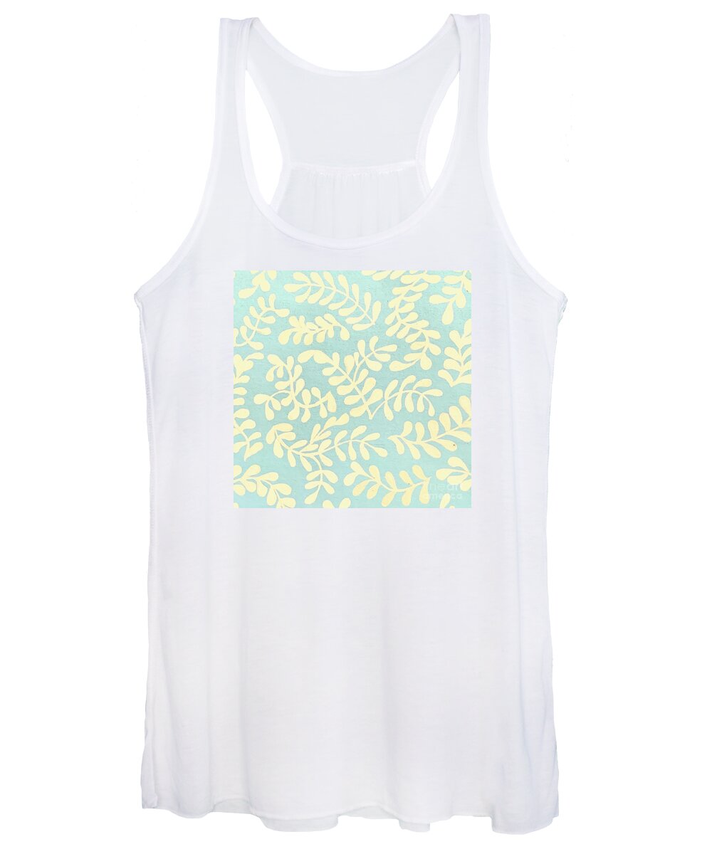 Leaf Women's Tank Top featuring the painting Hand-Painted Leaf Pattern Design, Light Blue and Cream by Christie Olstad