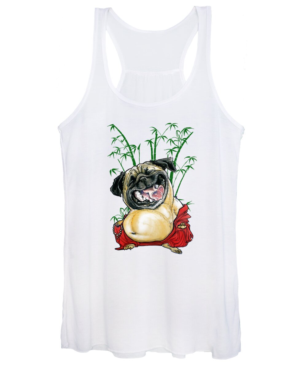 Pug Women's Tank Top featuring the drawing Happy Buddha Pug by Canine Caricatures By John LaFree