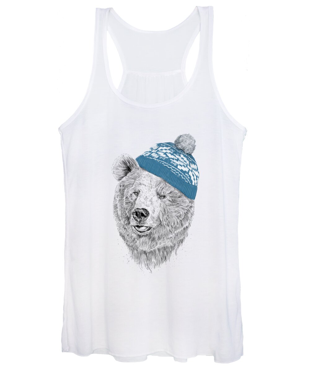 Bear Women's Tank Top featuring the drawing Hello Winter by Balazs Solti