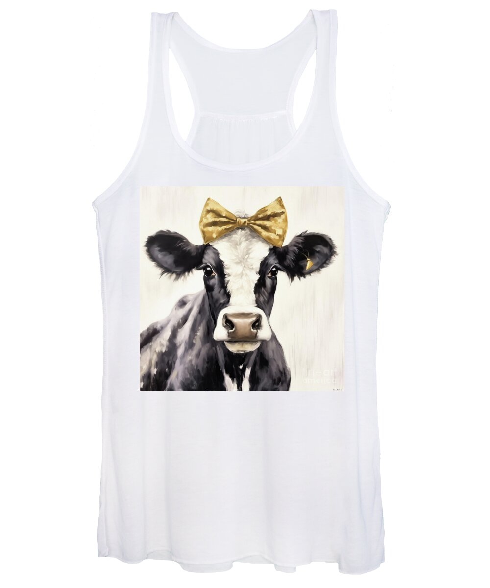Cow Women's Tank Top featuring the painting Her Gold Bow by Tina LeCour