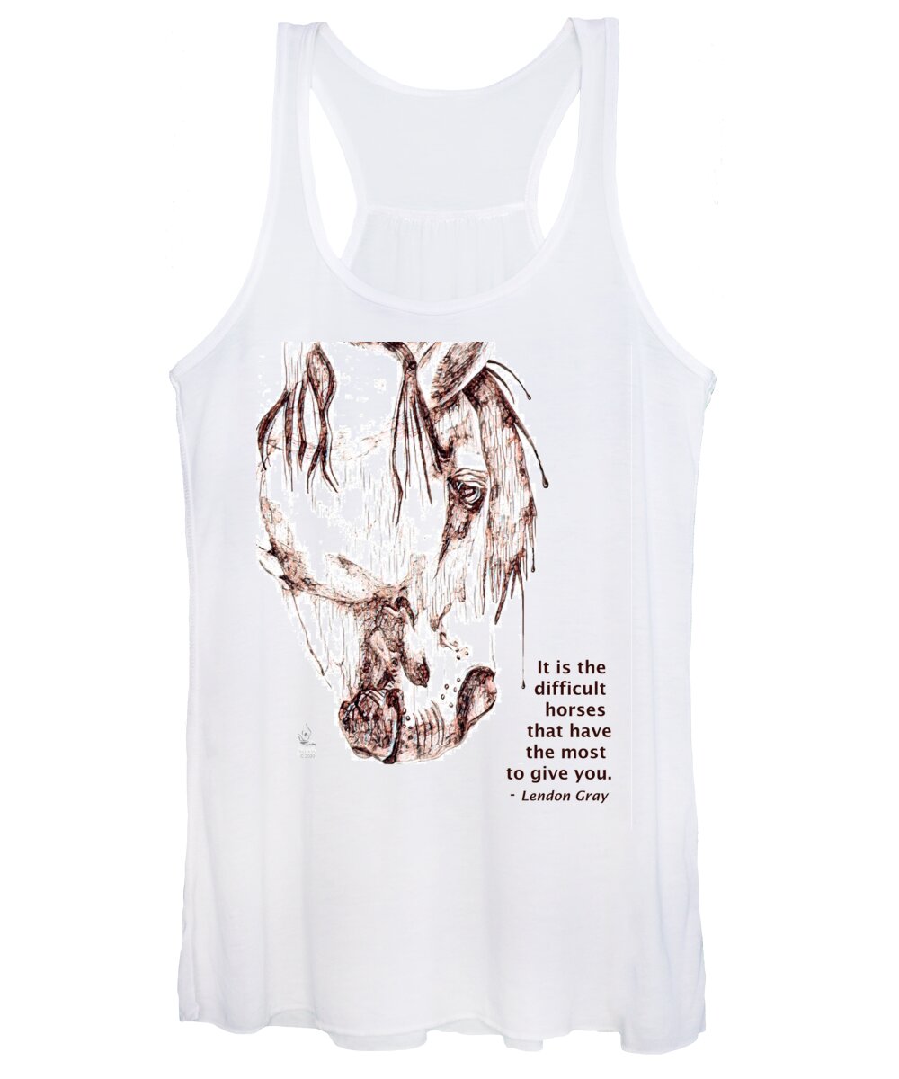 Horsehead Study Women's Tank Top featuring the mixed media Horse Head Study with Quote by Equus Artisan