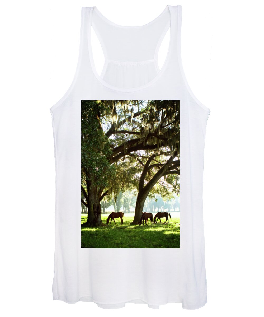 Photo Women's Tank Top featuring the photograph Horses in the Sunrise 5 by Alan Hausenflock