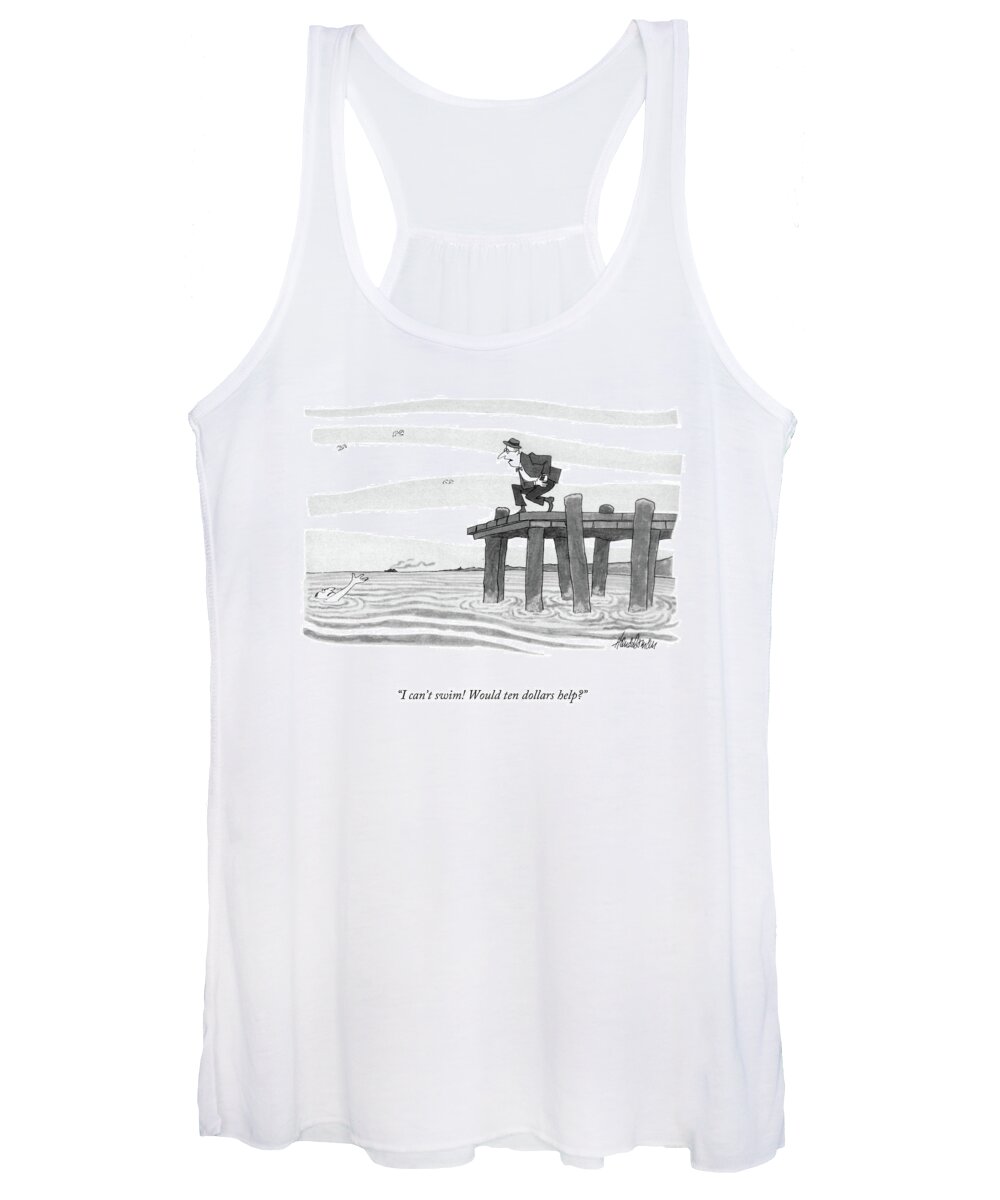 #032923 Women's Tank Top featuring the drawing I Can't Swim by JB Handelsman