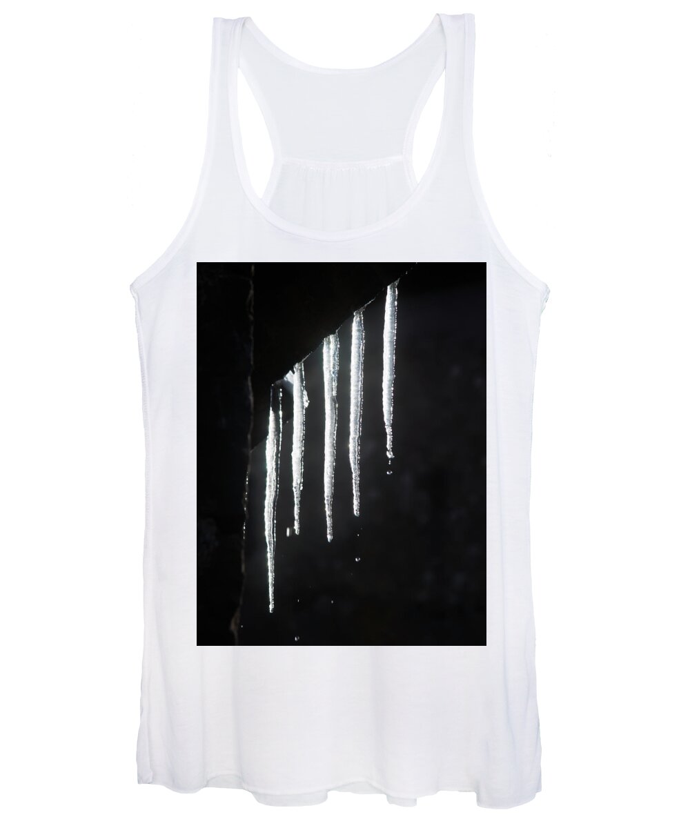 Volvic Women's Tank Top featuring the photograph Ice stalactites glow in the sunlight by Jean-Luc Farges