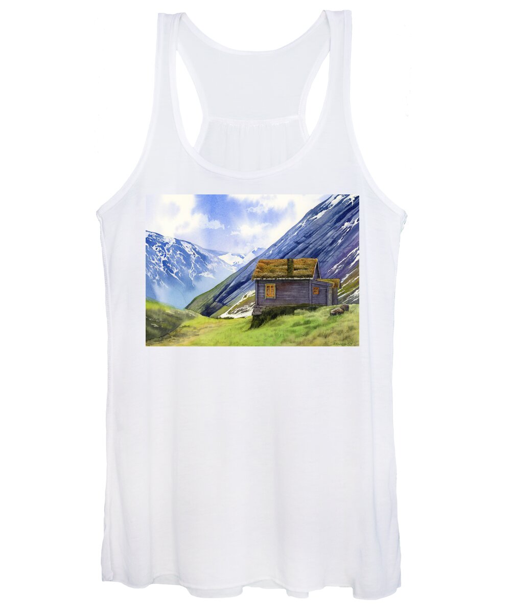 Mountains Women's Tank Top featuring the painting In the Mountains by Espero Art