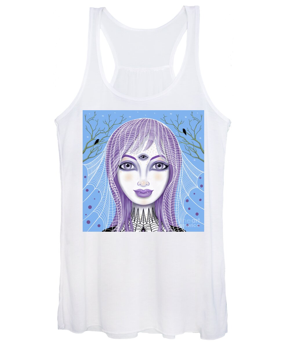 Fantasy Women's Tank Top featuring the digital art Insect Girl, Spiderella - Sq.Blue by Valerie White