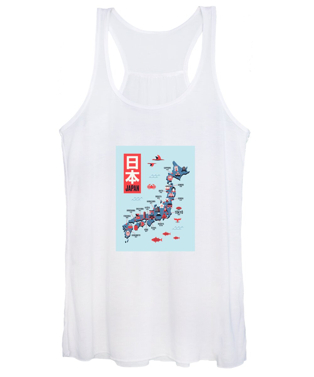 Japan Women's Tank Top featuring the digital art Japan Map - Flat Sky by Organic Synthesis