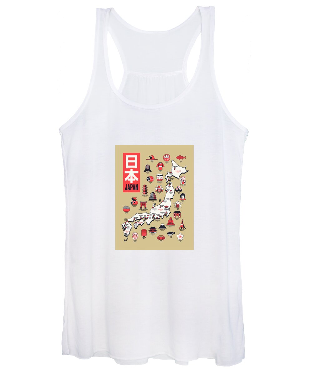 Japan Women's Tank Top featuring the digital art Japan Map - Outline Gold by Organic Synthesis