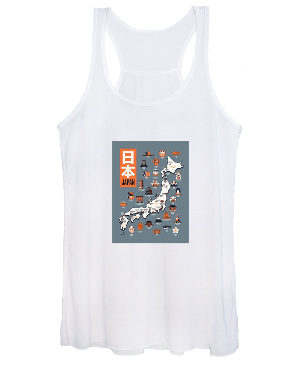 Japan Women's Tank Top featuring the digital art Japan Map - Outline Slate by Organic Synthesis