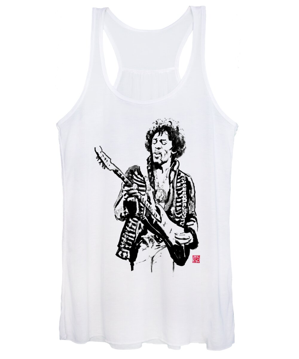 Jimi Hendrix Women's Tank Top featuring the drawing Jimi Hendrix by Pechane Sumie