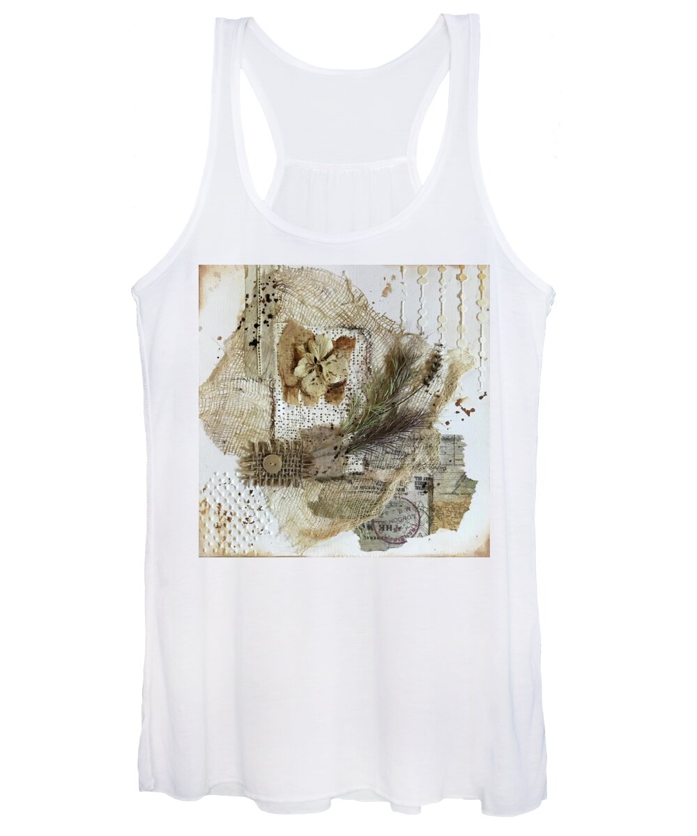 Mixed Media Collage Women's Tank Top featuring the painting Rustic collage combining multiple natural elements #4 by Diane Fujimoto