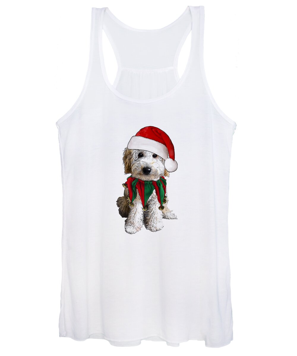 #faaAdWordsBest Women's Tank Top featuring the digital art Labradoodle puppy with santa hat by Madame Memento