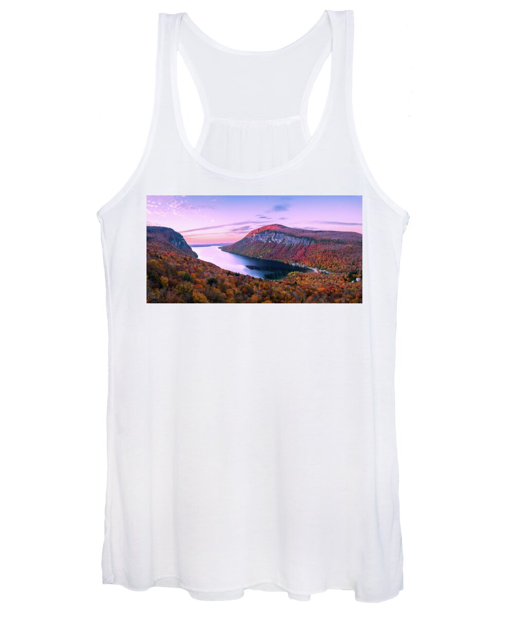 Lake Willoughby Women's Tank Top featuring the photograph Lake Willoughby, Vermont Panorama - October 2021 by John Rowe