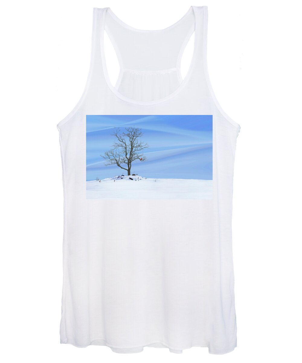 Winter Women's Tank Top featuring the photograph Lone Tree, Winter Blues by Terri Schaffer - Life's Color