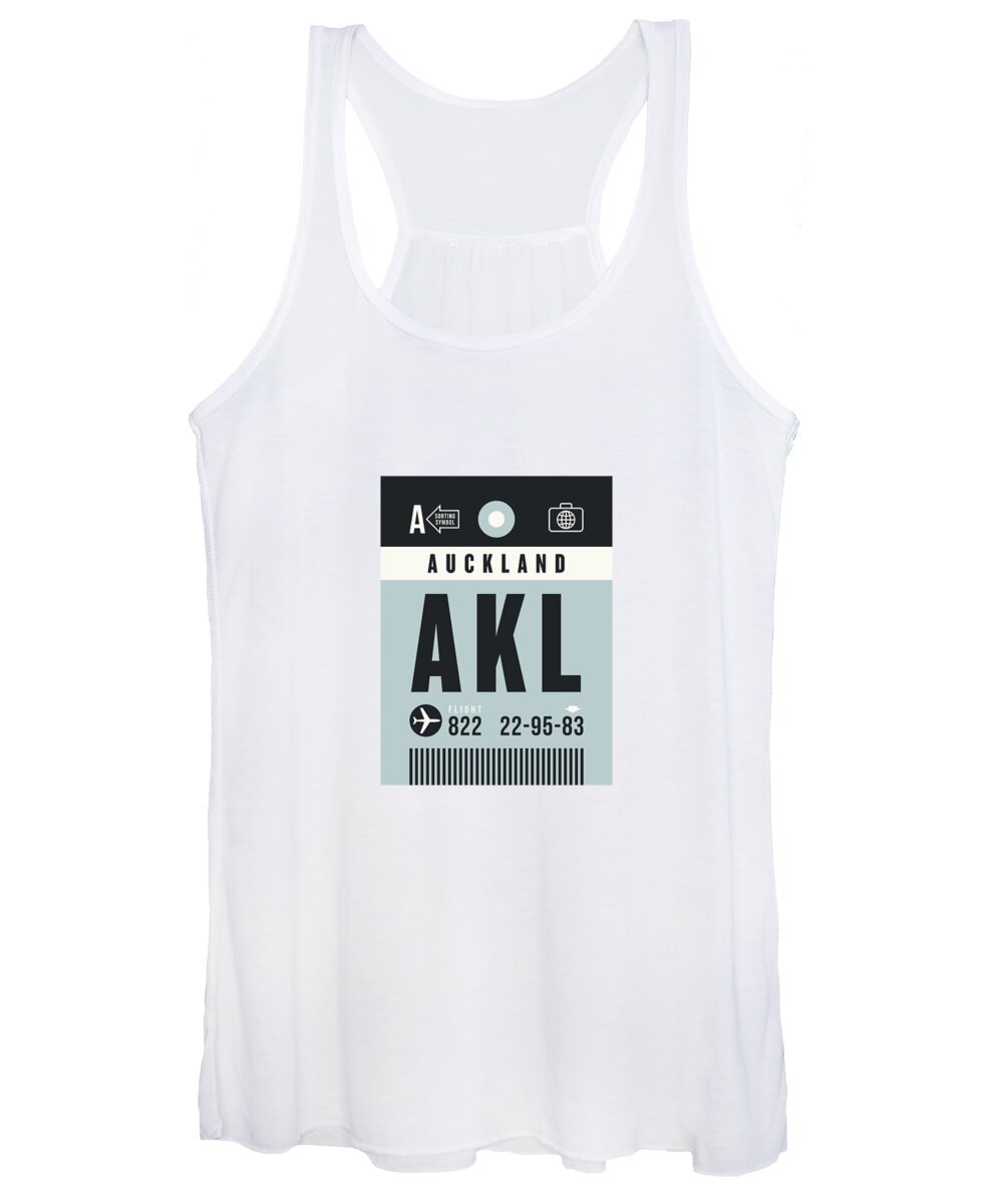 Retro Styled Luggage Tag Design For Auckland International Airport (akl) New Zealand. Women's Tank Top featuring the digital art Luggage Tag A - AKL Auckland New Zealand by Organic Synthesis