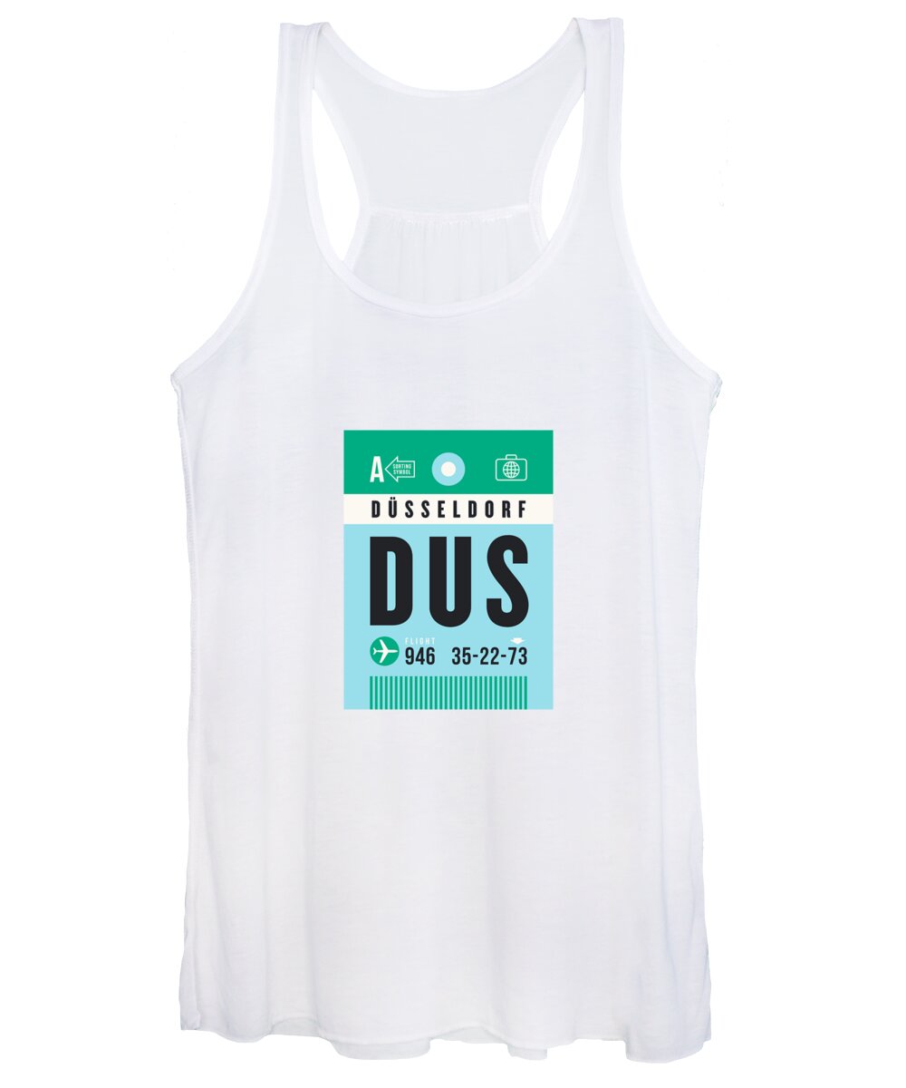 Airline Women's Tank Top featuring the digital art Luggage Tag A - DUS Dusseldorf Germany by Organic Synthesis
