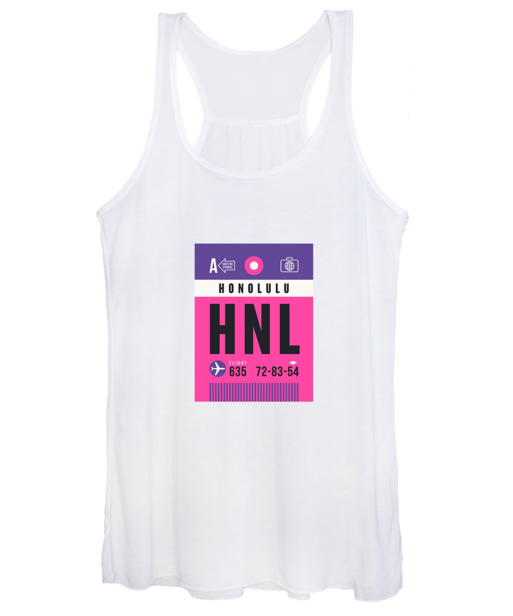 Airline Women's Tank Top featuring the digital art Luggage Tag A - HNL Honolulu Hawaii USA by Organic Synthesis