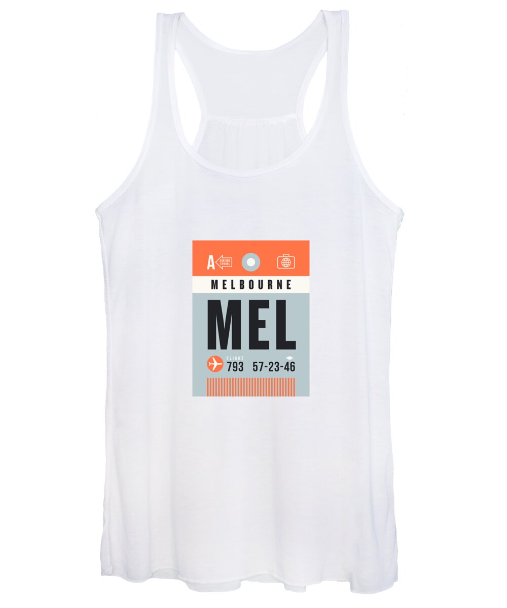 Airline Women's Tank Top featuring the digital art Luggage Tag A - MEL Melbourne Australia by Organic Synthesis