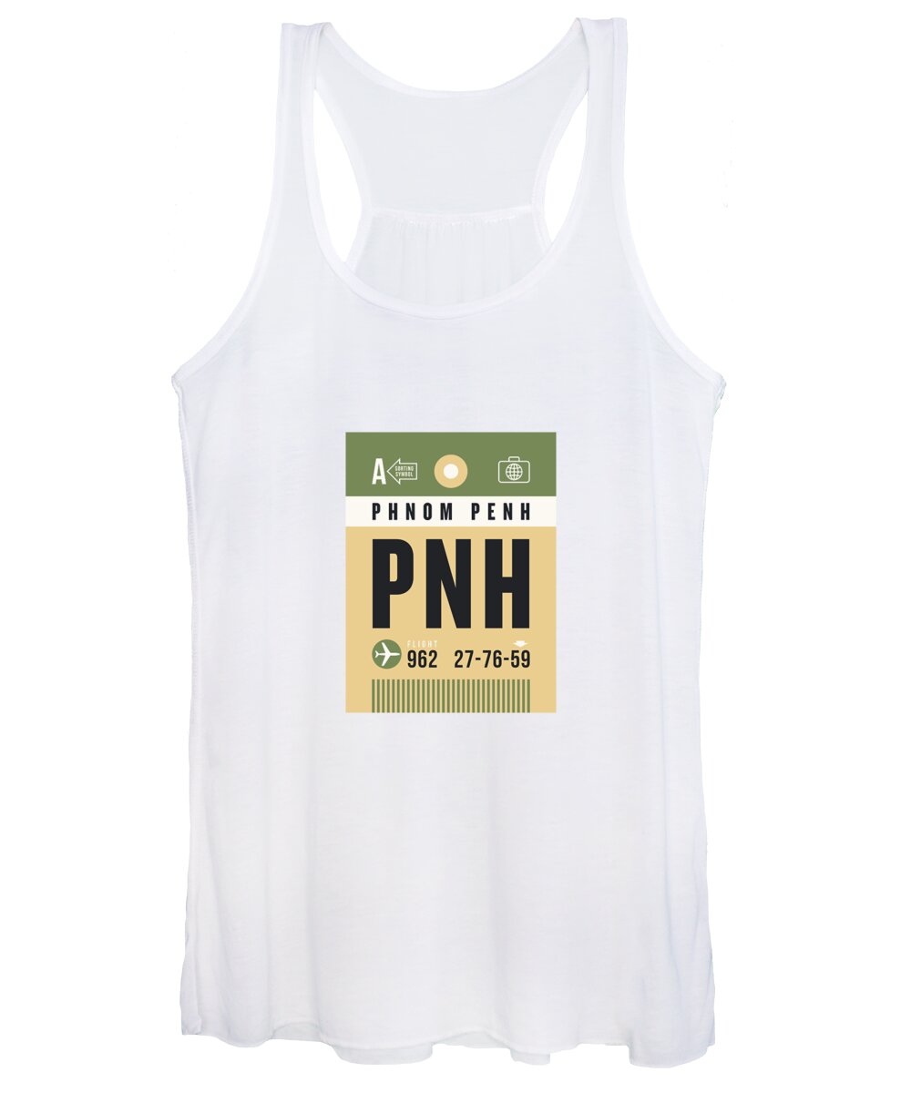 Airline Women's Tank Top featuring the digital art Luggage Tag A - PNH Phnom Penh Cambodia by Organic Synthesis