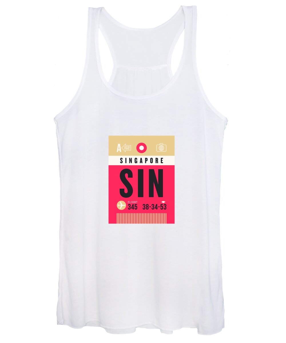 Airline Women's Tank Top featuring the digital art Luggage Tag A - SIN Singapore by Organic Synthesis