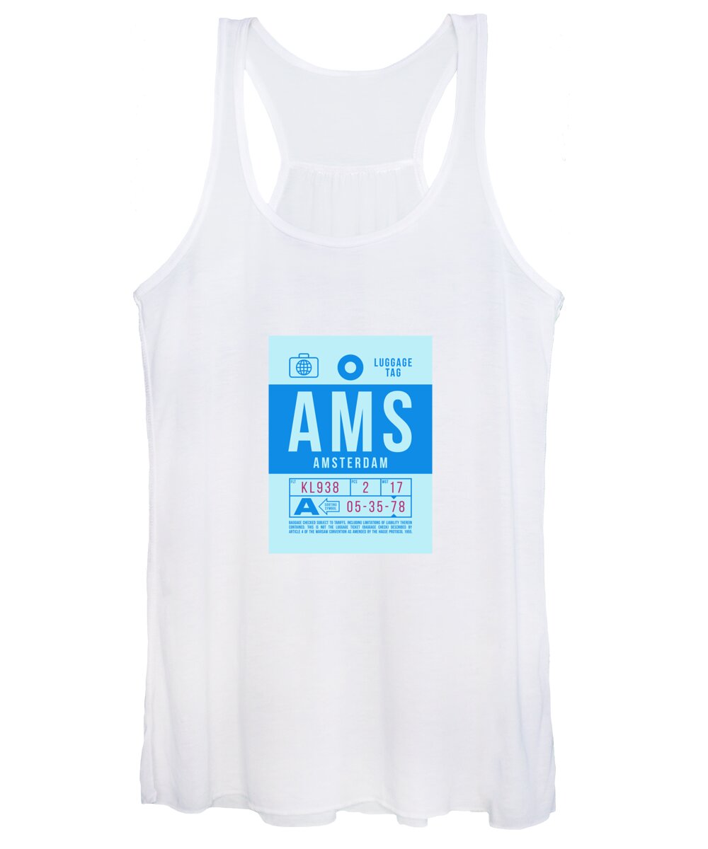 Airline Women's Tank Top featuring the digital art Luggage Tag B - AMS Amsterdam Netherlands by Organic Synthesis