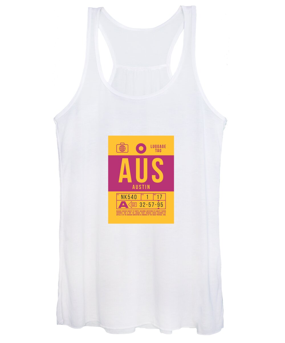 Airline Women's Tank Top featuring the digital art Luggage Tag B - AUS Austin USA by Organic Synthesis