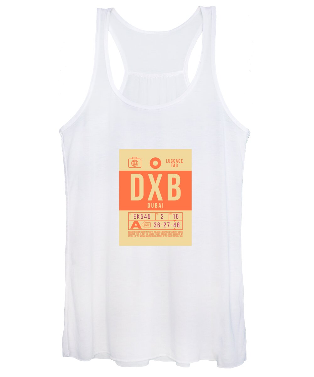 Airline Women's Tank Top featuring the digital art Luggage Tag B - DXB Dubai UAE by Organic Synthesis