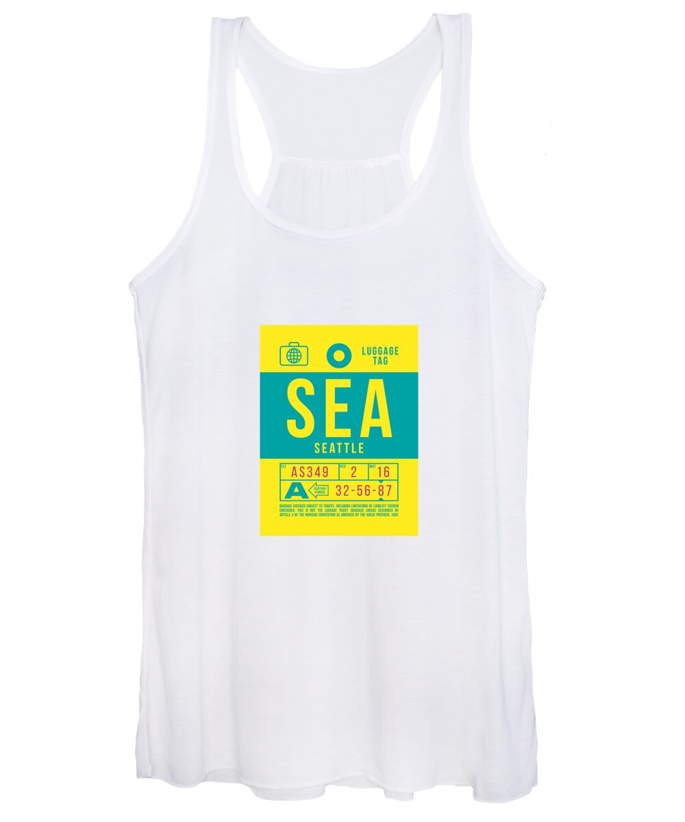Airline Women's Tank Top featuring the digital art Luggage Tag B - SEA Seattle USA by Organic Synthesis